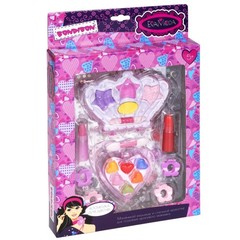 Набор детской декор. косметики Bondibon Eva Moda, BOX 24*15,5*2,5 см; корона с тенями для век 4 оттенка (2,8г), 2 аппликатора, помады 2 оттенка (1,6г), сердце-футляр с блесками для губ 6 оттенков (1,8г), 4 заколки; арт.20678B2.