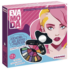Набор детской декор. косметики Bondibon Eva Moda, BOX 17х17х4 см; тени для век-9шт.(7,2г), блеск для губ-3шт.(3,6г), румяна-4шт.(3,84г), косметический карандаш -1шт.(0,5г), аппликатор-4шт., зеркало-1шт.,арт.8079.