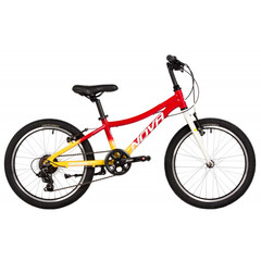 Велосипед NOVATRACK 20" KATRINA, алюм.рама, жёлтый-красный, 6-скор, TY21/TS38, V-brake