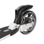 Самокат для детей NOVATRACK DEFT PRO алюм., передний и задний амортизатор, колеса 250*200 мм PU, эргономичный Y-руль с фиксатором складных рукоятей, платформа с резиновым верхним покрытием, дисковый тормоз, черно-белый