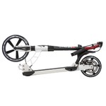 Самокат для детей NOVATRACK DEFT PRO алюм., передний и задний амортизатор, колеса 250*200 мм PU, эргономичный Y-руль с фиксатором складных рукоятей, платформа с резиновым верхним покрытием, дисковый тормоз, черно-белый