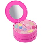 Набор детской декор. косметики Bondibon Eva Moda, BOX 30*26,5*7 см с ручкой; косметичка-диск, 3х-уровневая, раздвижная: крышка-зеркальце поворот на 360о, тени для век 11 оттенков (8,3г), блеск для губ 12 оттенков (9г), 2 аппликатора, лак для ногтей (7,8г)
